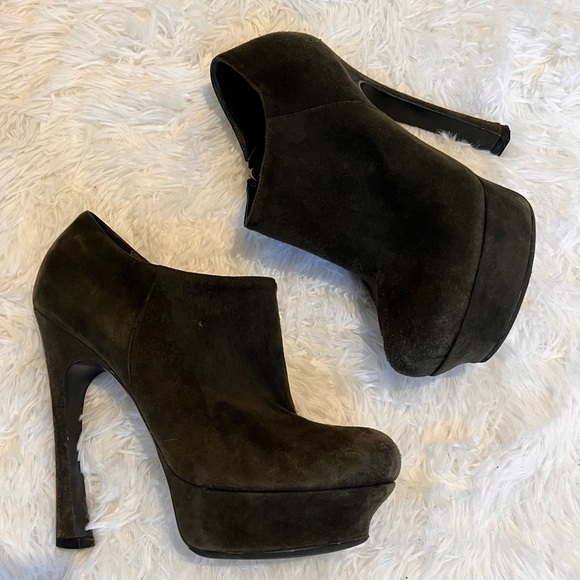 YSL smoke grey suede platform ankle booties - Picture 3 of 7